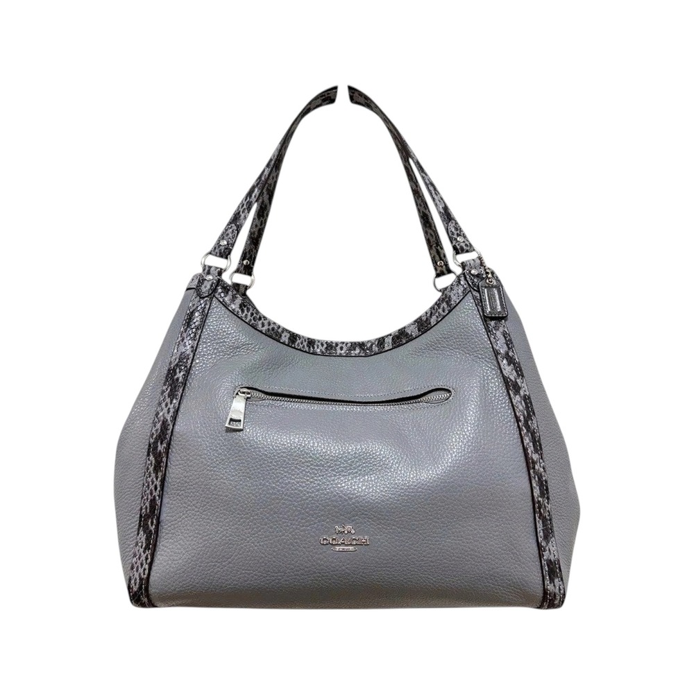 FIRM PRICE Coach Kristy Shoulder Bag Grey Pebbled Leather Python Embossed‎ C6830